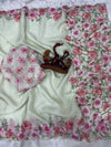 Premium White Organza Saree With Floral Printed Embroidered Border & Designer Blouse