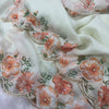 Premium White Organza Saree With Floral Printed Embroidered Border & Designer Blouse