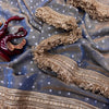 Luxury Shimmer Organza Saree With Golden Tassel Border & Designer Blouse Partywear Saree