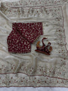 Luxury Organza Silk Saree With Heavy Floral Embroidered Border & Designer Sequins Blouse