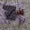 Luxury Organza Silk Saree With Heavy Floral Embroidered Border & Designer Sequins Blouse