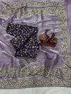 Luxury Organza Silk Saree With Heavy Floral Embroidered Border & Designer Sequins Blouse