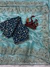 Luxury Organza Silk Saree With Heavy Floral Embroidered Border & Designer Sequins Blouse