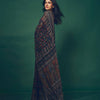 Premium Navy Blue Printed Saree With Mirror Work & Designer Ethnic Blouse