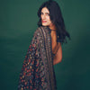 Premium Navy Blue Printed Saree With Mirror Work & Designer Ethnic Blouse