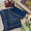 Premium Navy Blue Printed Saree With Mirror Work & Designer Ethnic Blouse