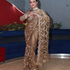 Luxury Golden Net Saree With Heavy Sequins & Cutwork Designer Partywear Saree