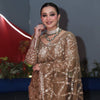 Luxury Golden Net Saree With Heavy Sequins & Cutwork Designer Partywear Saree