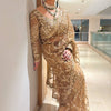 Luxury Golden Net Saree With Heavy Sequins & Cutwork Designer Partywear Saree