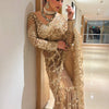 Luxury Golden Net Saree With Heavy Sequins & Cutwork Designer Partywear Saree