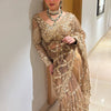 Luxury Golden Net Saree With Heavy Sequins & Cutwork Designer Partywear Saree