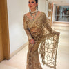 Luxury Golden Net Saree With Heavy Sequins & Cutwork Designer Partywear Saree