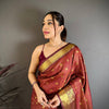 Elegant Maroon & Orange Dual Tone Banarasi Silk Saree with Golden Butti & Rich Zari Border | Premium Festive Wear