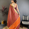 Elegant Maroon & Orange Dual Tone Banarasi Silk Saree with Golden Butti & Rich Zari Border | Premium Festive Wear