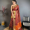 Elegant Maroon & Orange Dual Tone Banarasi Silk Saree with Golden Butti & Rich Zari Border | Premium Festive Wear