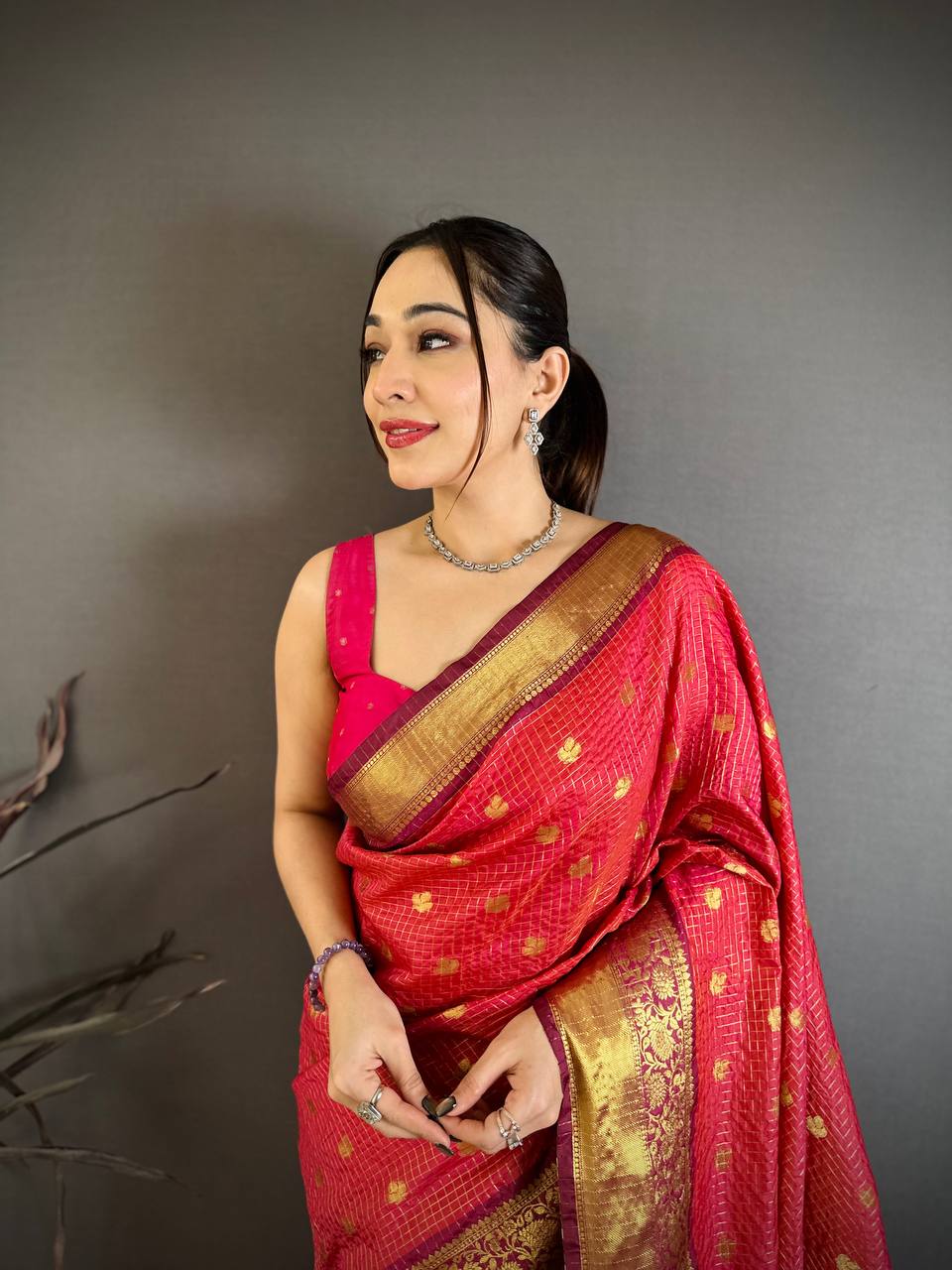 Vibrant Rani Pink & Maroon Dual Tone Banarasi Silk Saree with Golden Butti & Rich Zari Border | Premium Festive Wear