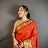 Bright Orange & Wine Maroon Dual Tone Banarasi Silk Saree with Golden Butti & Rich Zari Border | Premium Festive Wear