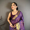 Royal Purple & Rani Pink Dual Tone Banarasi Silk Saree with Golden Butti & Rich Zari Border | Premium Festive Wear