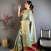 Pastel Mint Green & Maroon Dual Tone Banarasi Silk Saree with Golden Butti & Rich Zari Border | Premium Festive Wear