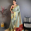 Pastel Mint Green & Maroon Dual Tone Banarasi Silk Saree with Golden Butti & Rich Zari Border | Premium Festive Wear