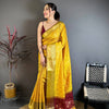 Sunshine Yellow & Maroon Dual Tone Banarasi Silk Saree with Golden Butti & Rich Zari Border | Premium Festive Wear