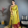 Lime Yellow & Maroon Dual Tone Banarasi Silk Saree with Golden Butti & Rich Zari Border | Premium Festive Wear