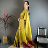 Lime Yellow & Maroon Dual Tone Banarasi Silk Saree with Golden Butti & Rich Zari Border | Premium Festive Wear