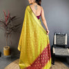 Lime Yellow & Maroon Dual Tone Banarasi Silk Saree with Golden Butti & Rich Zari Border | Premium Festive Wear