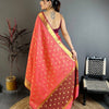 Coral Peach & Maroon Dual Tone Banarasi Silk Saree with Golden Butti & Rich Zari Border | Premium Festive Wear