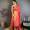 Coral Peach & Maroon Dual Tone Banarasi Silk Saree with Golden Butti & Rich Zari Border | Premium Festive Wear