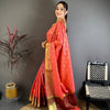 Coral Peach & Maroon Dual Tone Banarasi Silk Saree with Golden Butti & Rich Zari Border | Premium Festive Wear