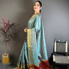 Sky Blue & Maroon Dual Tone Banarasi Silk Saree with Golden Butti & Rich Zari Border | Premium Festive Wear