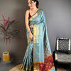 Sky Blue & Maroon Dual Tone Banarasi Silk Saree with Golden Butti & Rich Zari Border | Premium Festive Wear