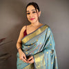 Sky Blue & Maroon Dual Tone Banarasi Silk Saree with Golden Butti & Rich Zari Border | Premium Festive Wear