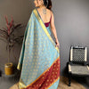 Sky Blue & Maroon Dual Tone Banarasi Silk Saree with Golden Butti & Rich Zari Border | Premium Festive Wear
