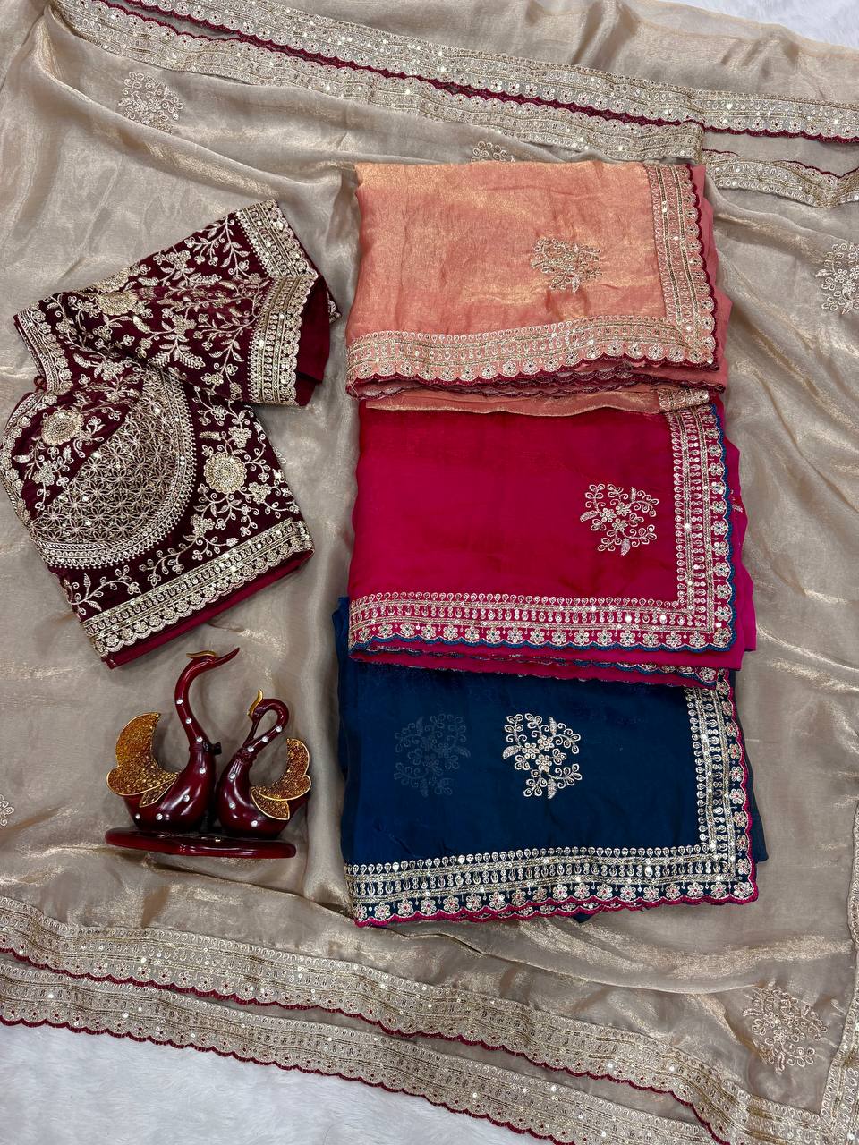 Luxury Silk Saree With Heavy Embroidered Designer Blouse & Sequins Border Festive Saree