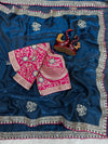 Luxury Silk Saree With Heavy Embroidered Designer Blouse & Sequins Border Festive Saree