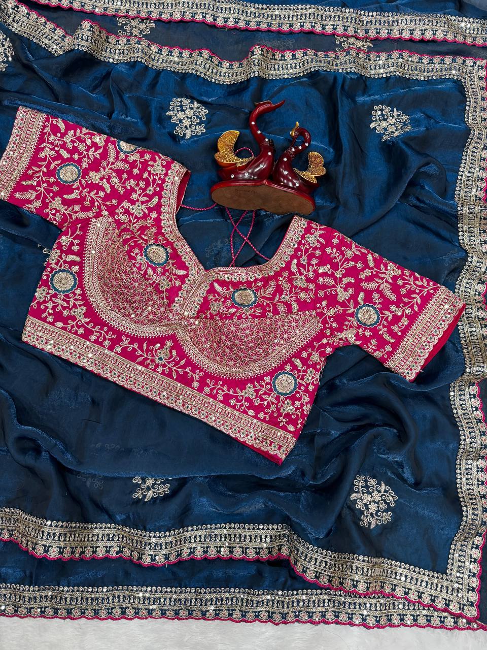 Luxury Silk Saree With Heavy Embroidered Designer Blouse & Sequins Border Festive Saree