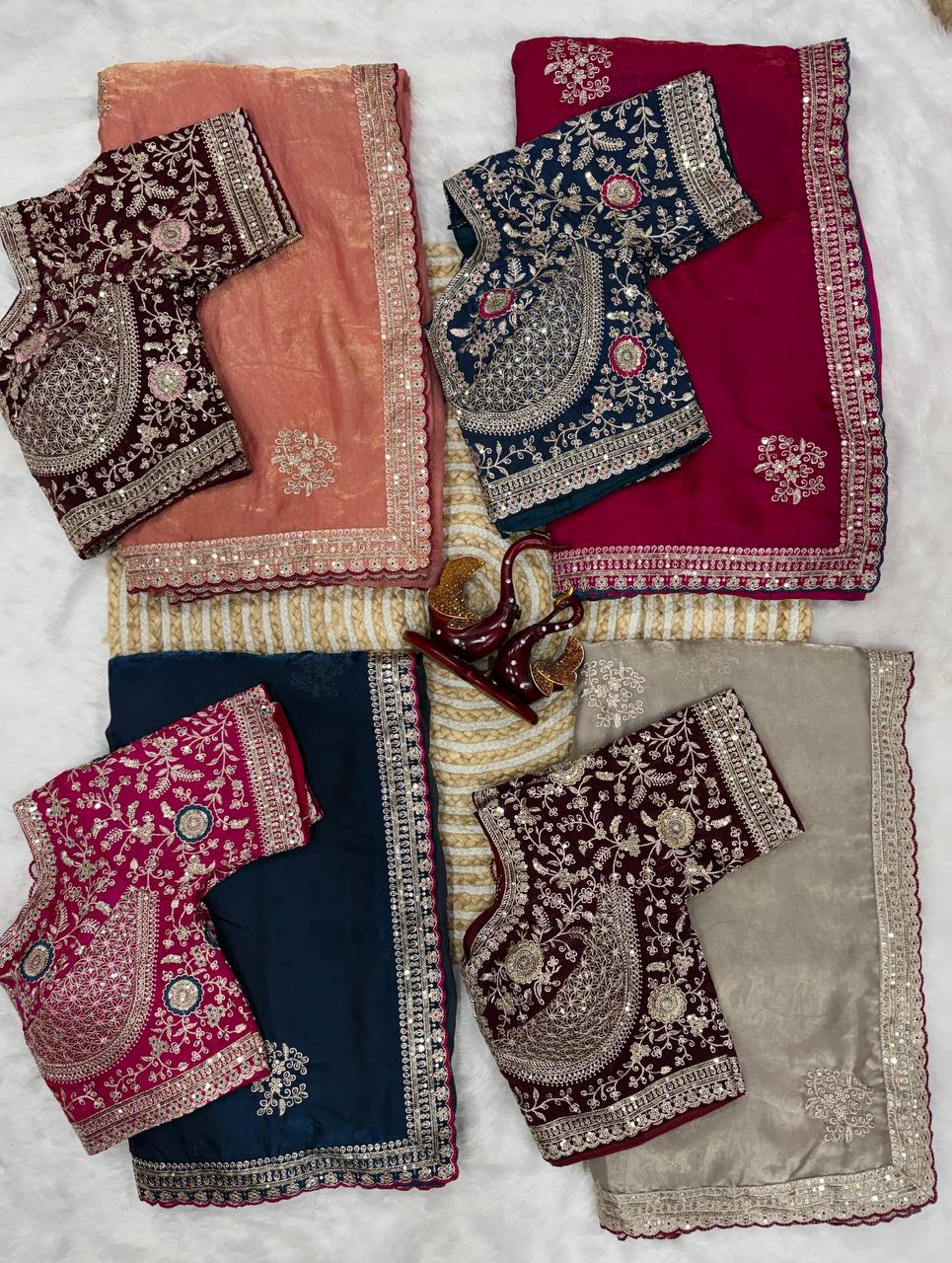 Luxury Silk Saree With Heavy Embroidered Designer Blouse & Sequins Border Festive Saree