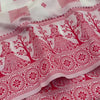 Ivory White Handblock Print Cotton Saree with Crimson Red Folk Motifs & Statement Traditional Border