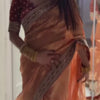Luxury Copper Brown Organza Saree With Heavy Sequins Embroidered Border Designer Festive Saree