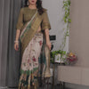 Graceful Olive Green Art Silk Saree with Vintage Floral & Peacock Garden Heritage Design