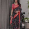 Midnight Black Art Silk Saree with Royal Peacock Forest Heritage Design