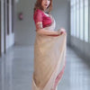Luxury Champagne Gold Organza Silk Saree With Red Embroidered Border Designer Festive Saree