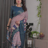 Royal Navy Blue Art Silk Saree with Classic Chevron & Heritage Panel Design