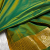 Mustard Green Banarasi Brocade Silk Saree with Rich Golden & Teal Zari Weaving