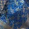 Royal Blue Banarasi Brocade Silk Saree with All-Over Golden Zari Floral Weaving