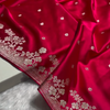 Hot Pink Banarasi Silk Saree with Silver Zari Floral Border & Delicate Buti Work