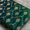 Emerald Green Banarasi Silk Saree – All-Over Zari Jaal & Leaf Motif Weave