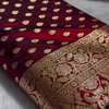 Maroon Red Banarasi Silk Saree – Golden Zari Butta & Heavy Floral Border